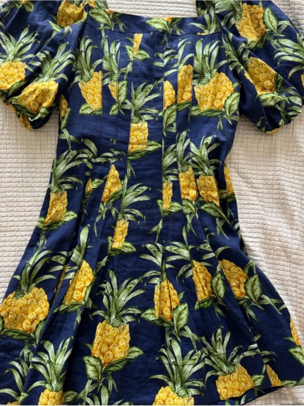 FARM Rio Navy & Yellow Pineapple Button-Front Puff Sleeve Dress - Picture 2 of 4